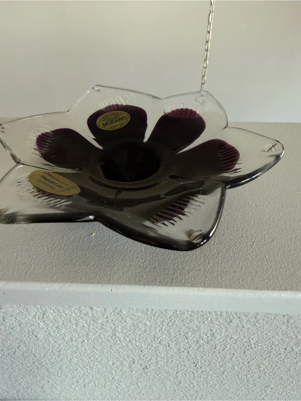 small Murano purple-brown Glass Lotus  dish case candle holder new